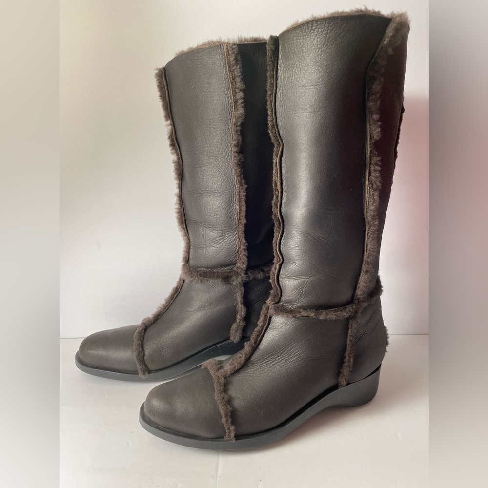 Robert clergerie wedge mid calf boots winter brown 6.5